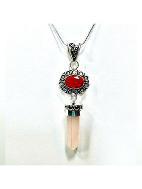Rose Quartz Garnet 925 Pillar Gemstone Pendant